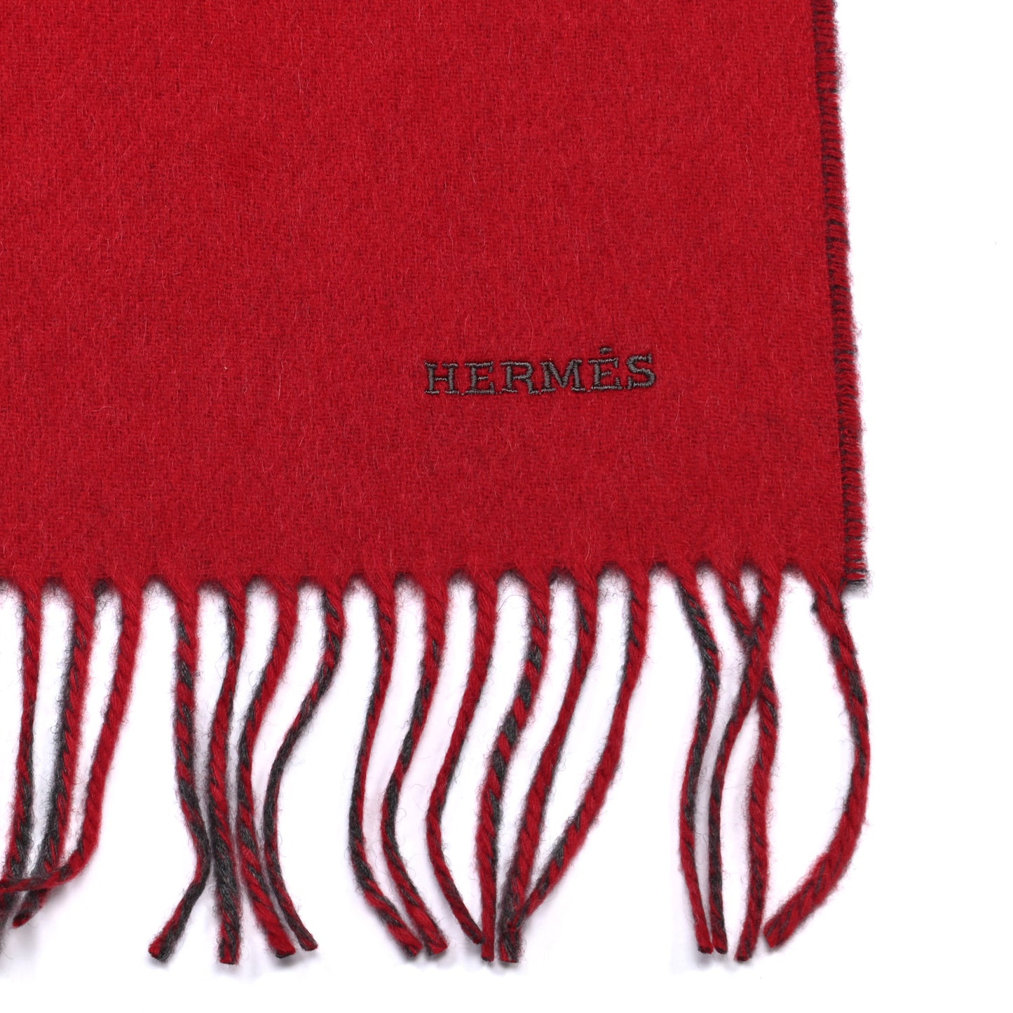 Cashmere Fringe Double Face Stole Scarf Red Grey