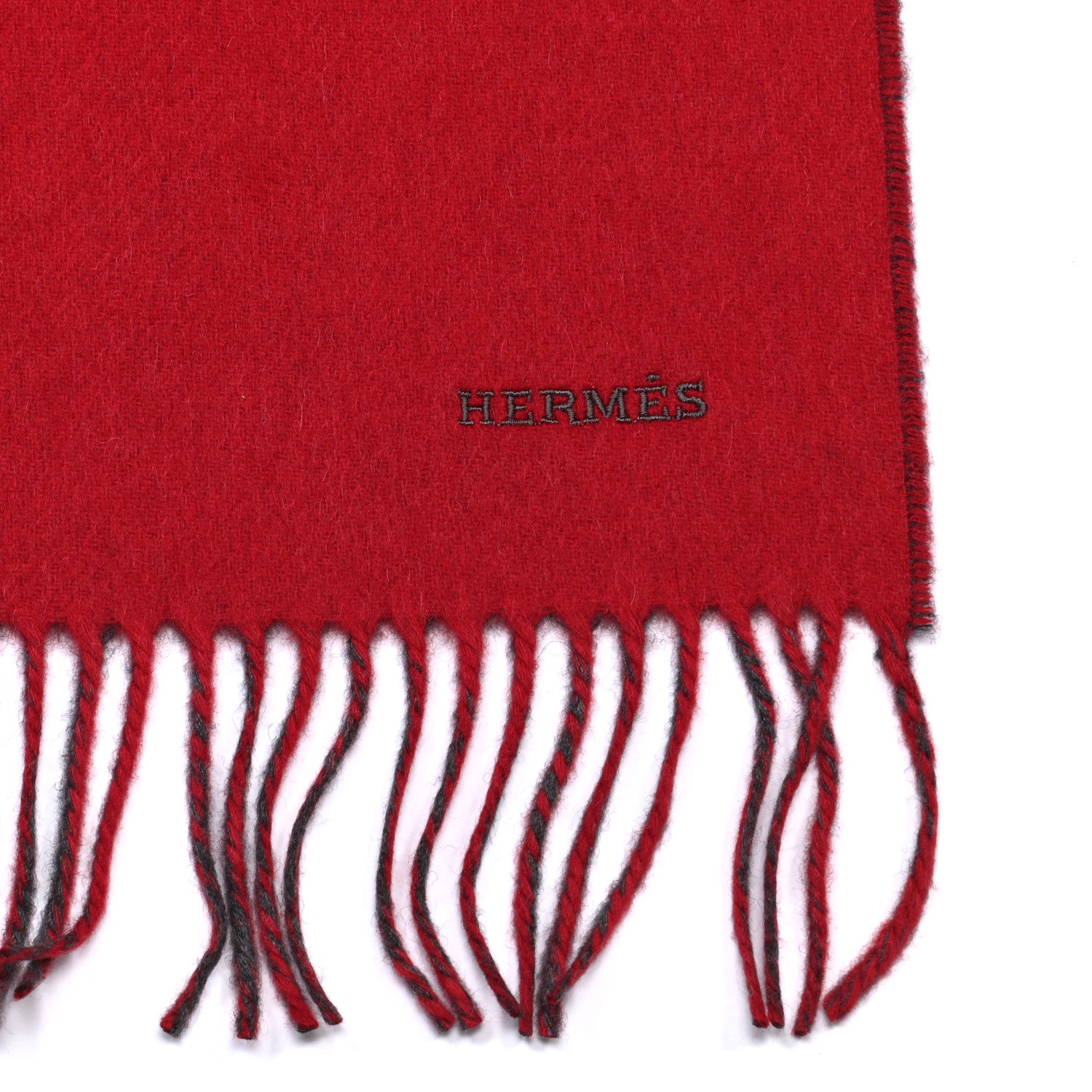 Hermes Cashmere Fringe Double Face Stole Scarf Red Grey 4 of 5