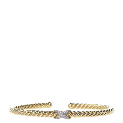 David Yurman 18K Yellow Gold Diamond 4mm Cablespira X Station Cable Bracelet 1 of 5