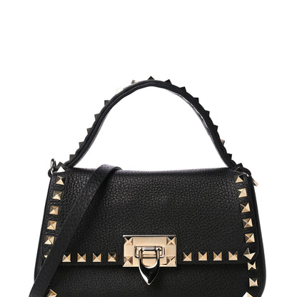 Valentino Garavani Grainy Calfskin Small Rockstud Top Handle Bag Black 8 of 10