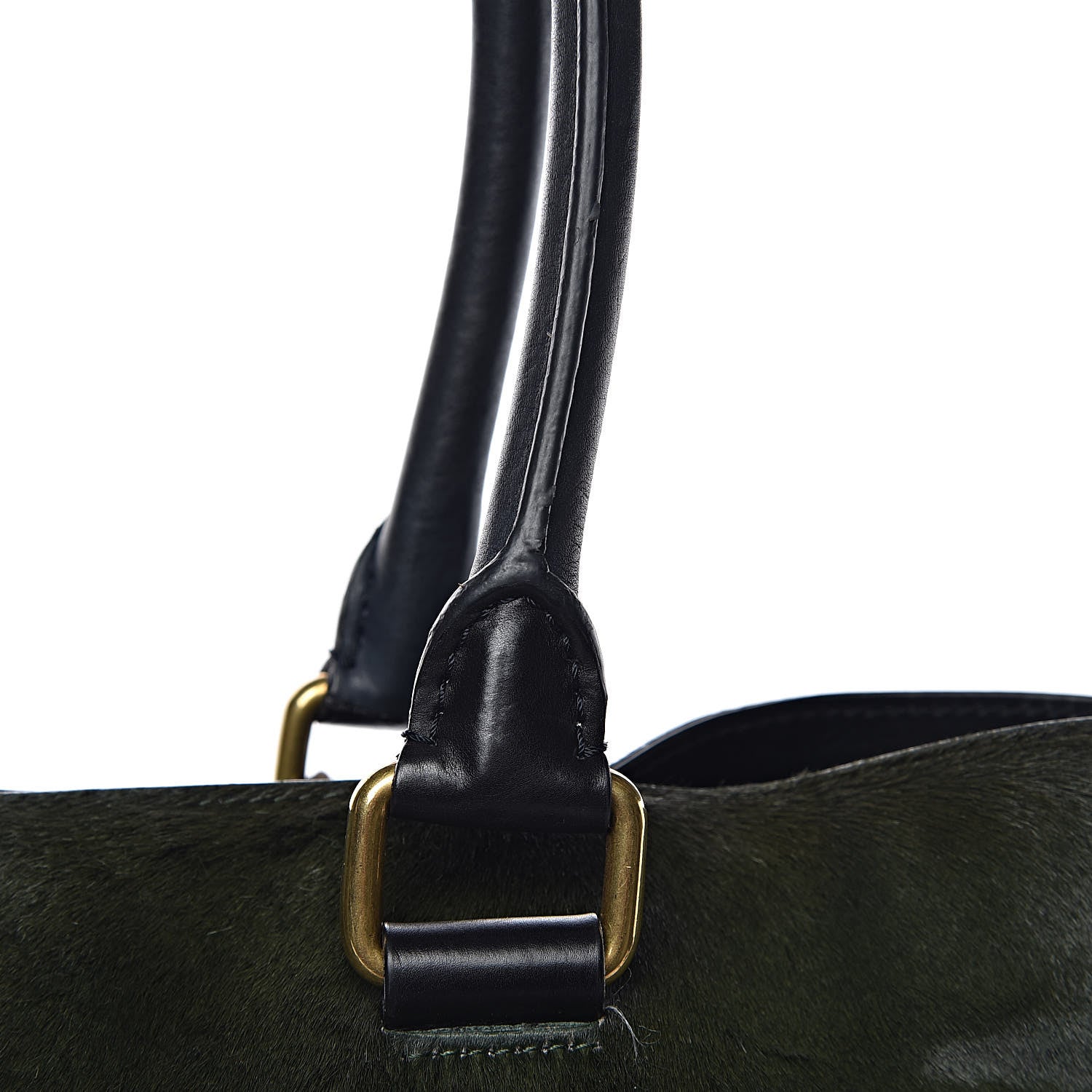 Celine Pony Hair Racer Stripe Tote Green 12 of 17