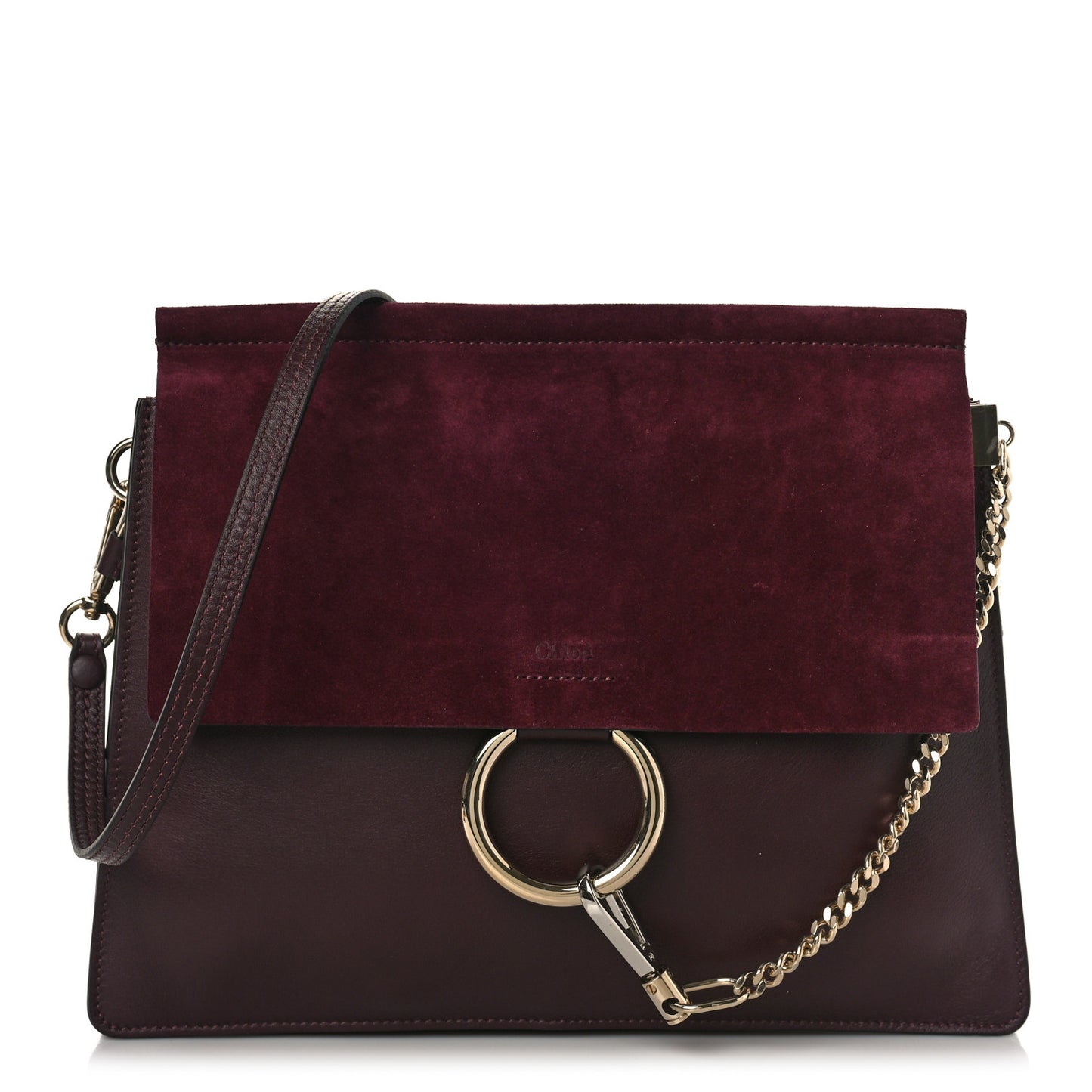 Suede Calfskin Medium Faye Shoulder Bag Dark Purple