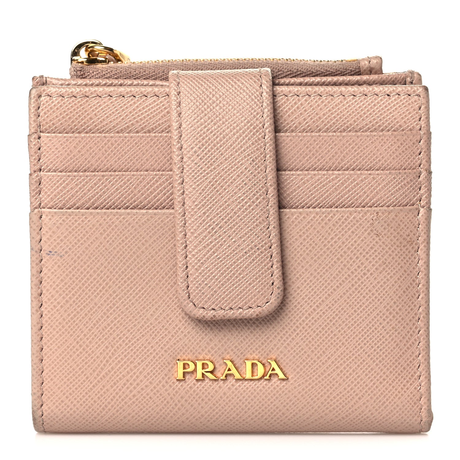 Prada Saffiano Metal Card Holder Compact Wallet Cipria 1 of 7