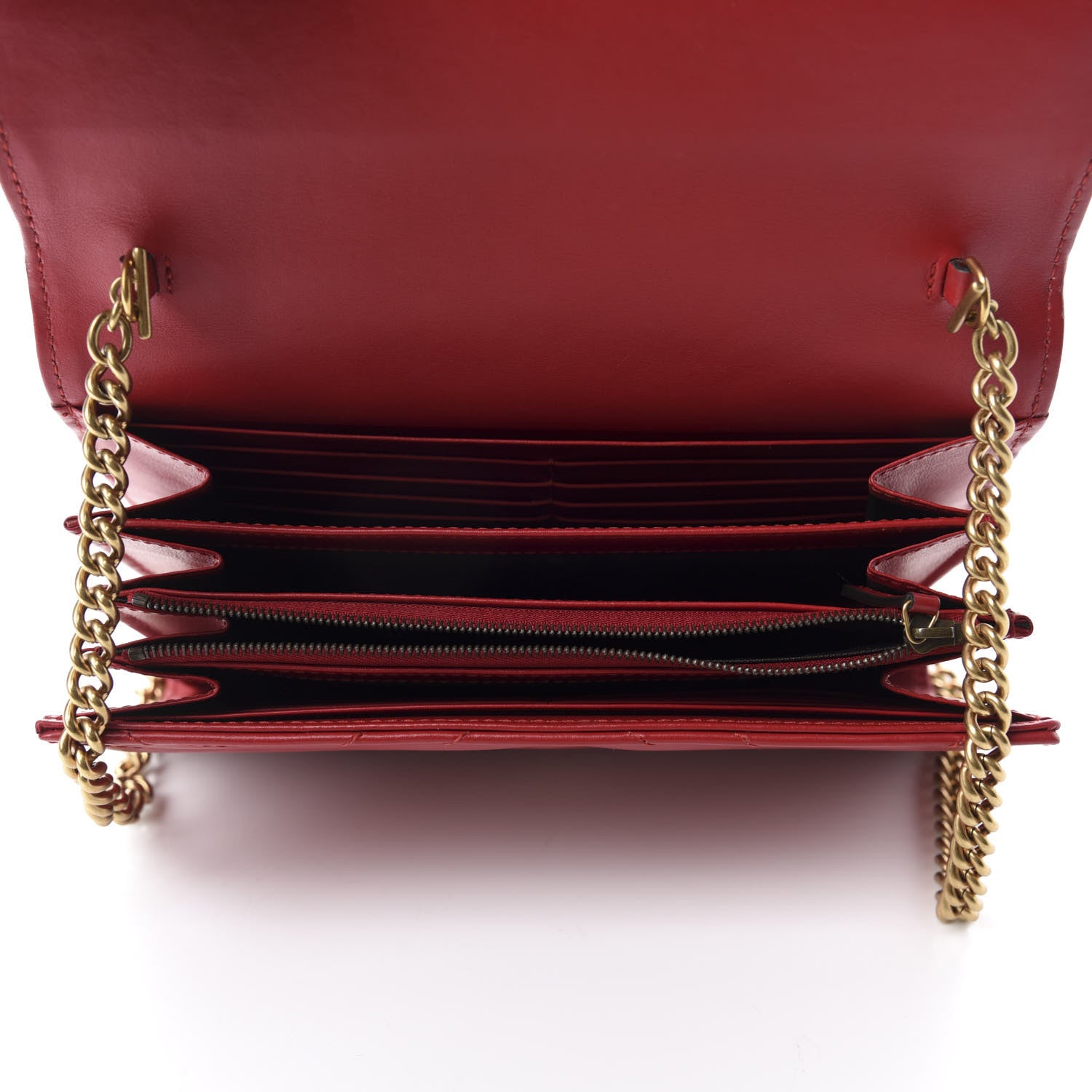 Gucci Calfskin Matelasse GG Marmont Chain Wallet Hibiscus Red 5 of 14