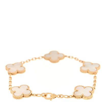 Van Cleef & Arpels 18K Yellow Gold Mother of Pearl 5 Motifs Vintage Alhambra Bracelet 2 of 4