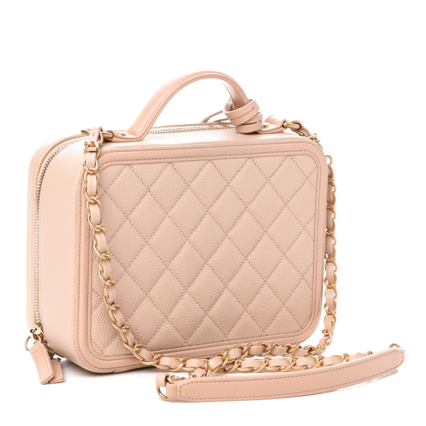 Caviar Quilted Medium CC Filigree Vanity Case Beige