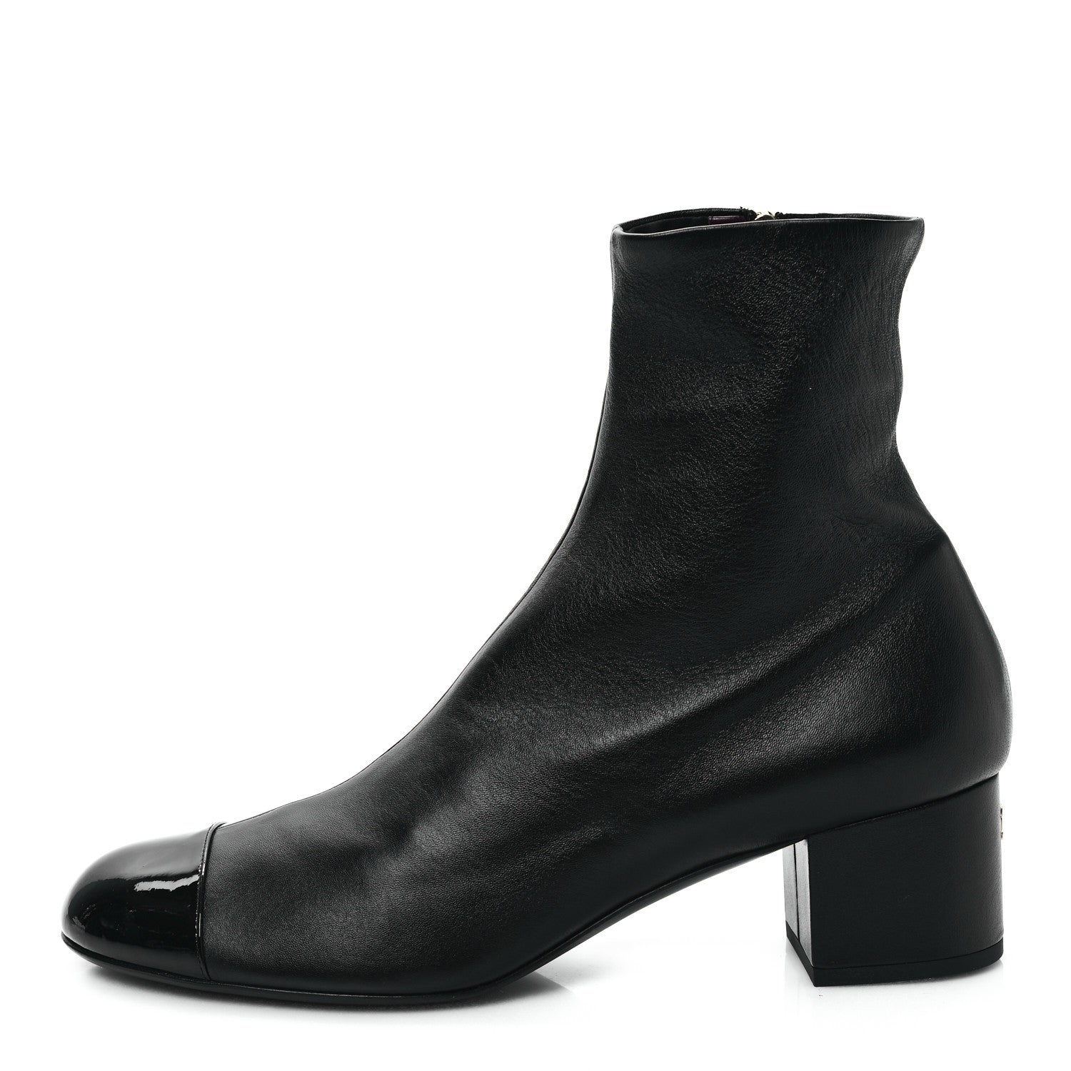 Chanel Stretch Lambskin Patent Calfskin Cap Toe CC Short Boots 41 Black 1 of 8