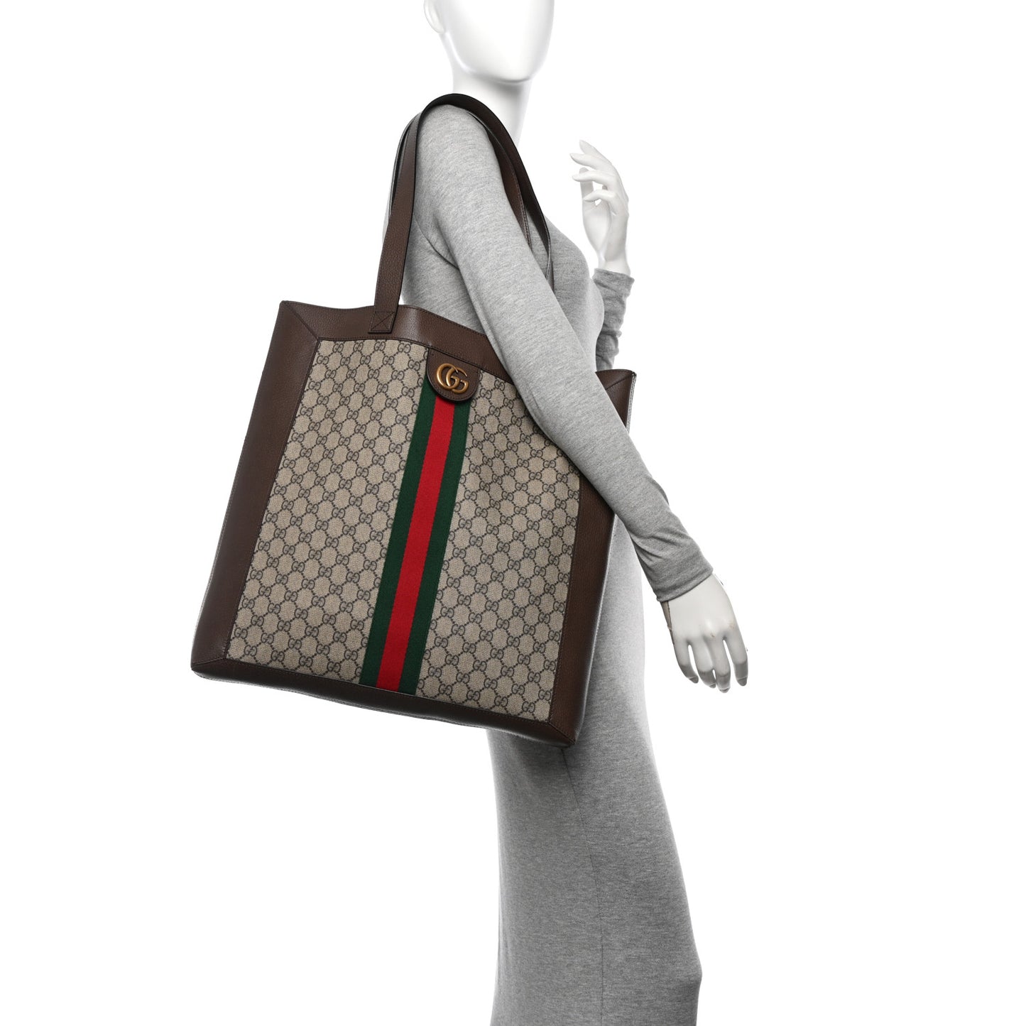 GG Supreme Monogram Web Large Ophidia Vertical Shopping Tote Brown