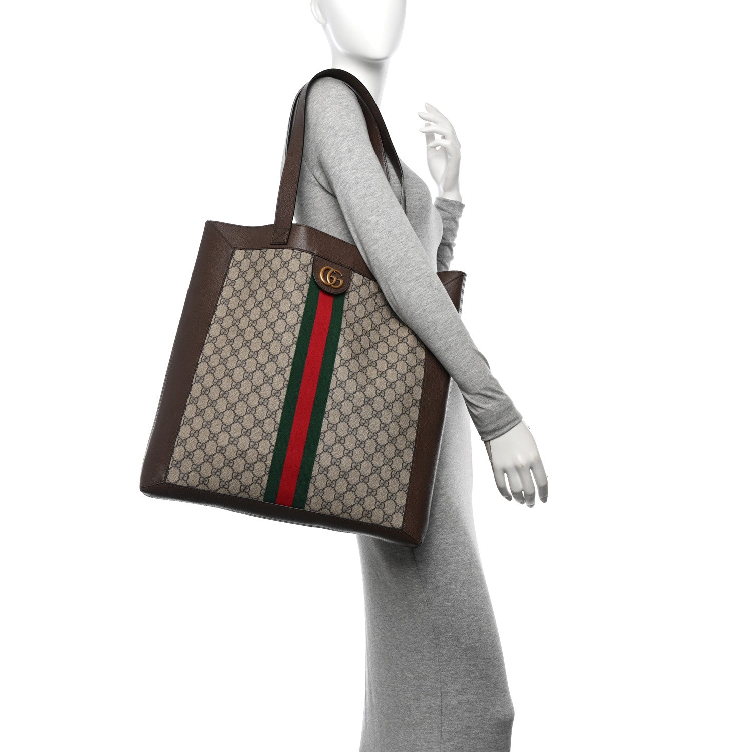 Gucci GG Supreme Monogram Web Large Ophidia Vertical Shopping Tote Brown 2 of 13