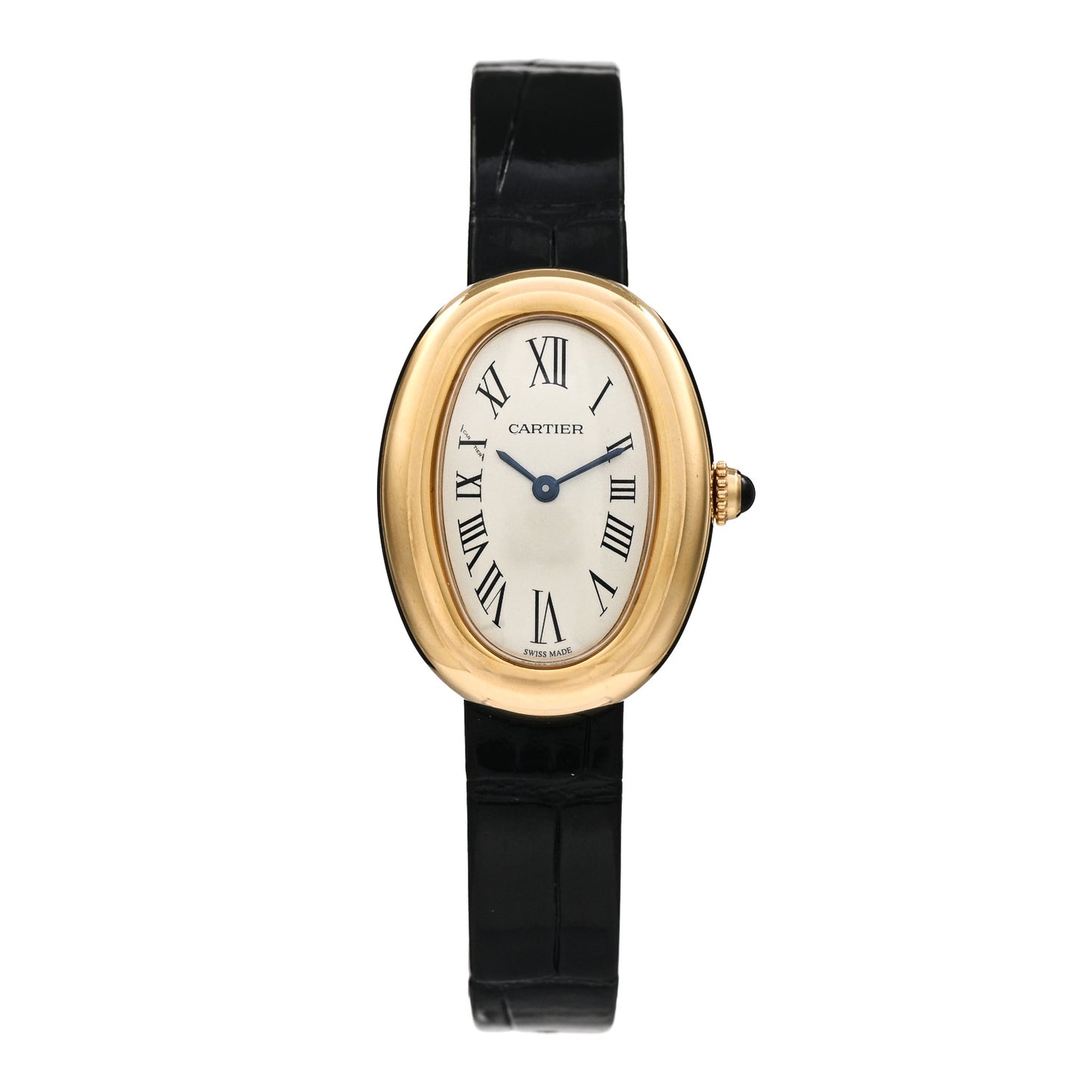 18K Yellow Gold Alligator 22mm Baignoire Quartz Watch