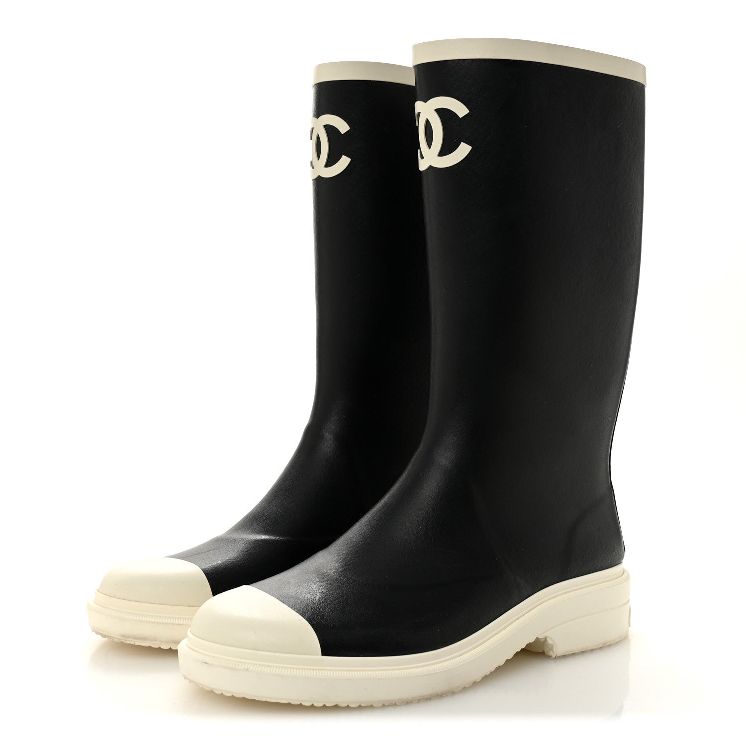 Chanel Caoutchouk CC High Boots 40 Black White 4 of 12