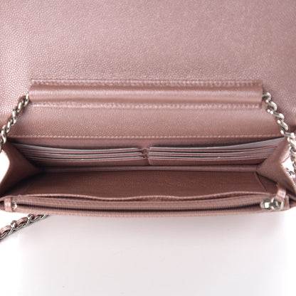 Chanel Metallic Caviar Chevron Quilted Vintage Mademoiselle Wallet On Chain WOC Pink 7 of 11