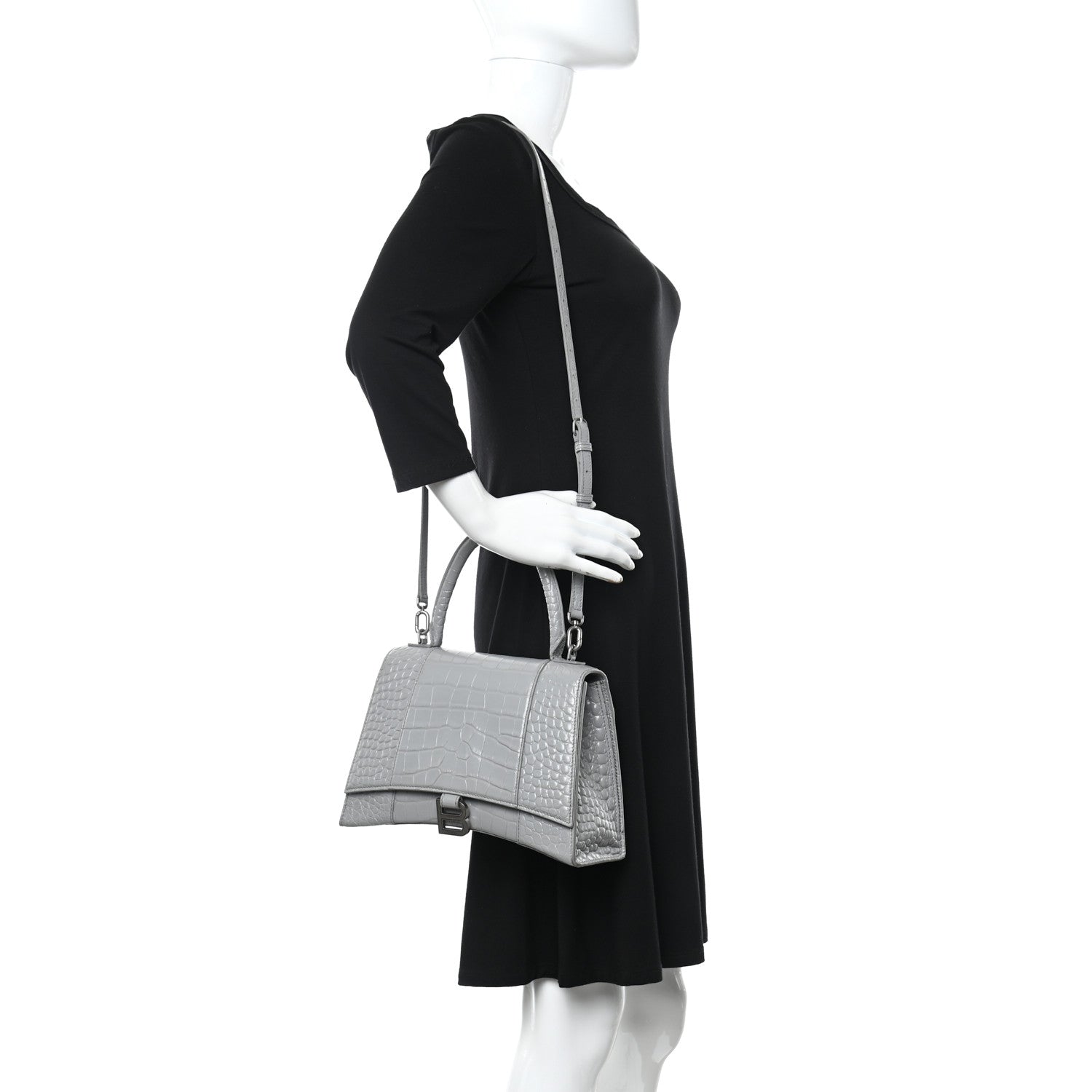 Balenciaga Shiny Calfskin Crocodile Embossed Medium Hourglass Top Handle Bag Balenciaga Grey 2 of 17