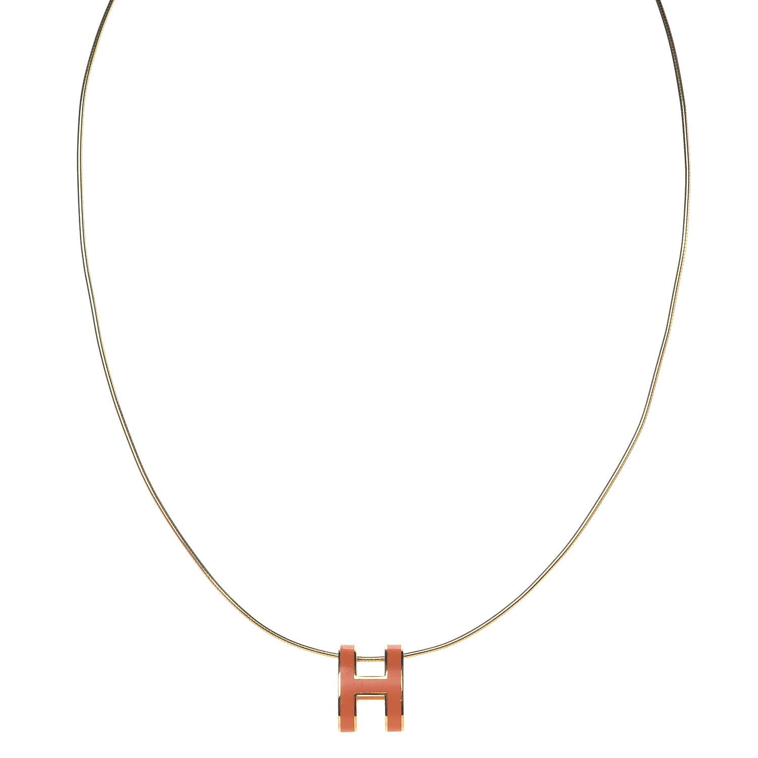 Hermes Lacquered Gold Pop H Pendant Necklace Orange 1 of 8