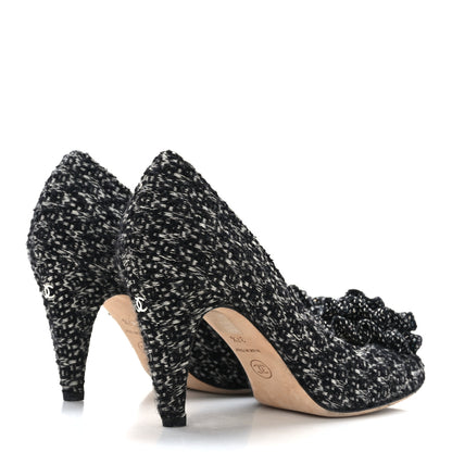 Chanel Tweed Camellia CC Pumps 37.5 Black 4 of 8