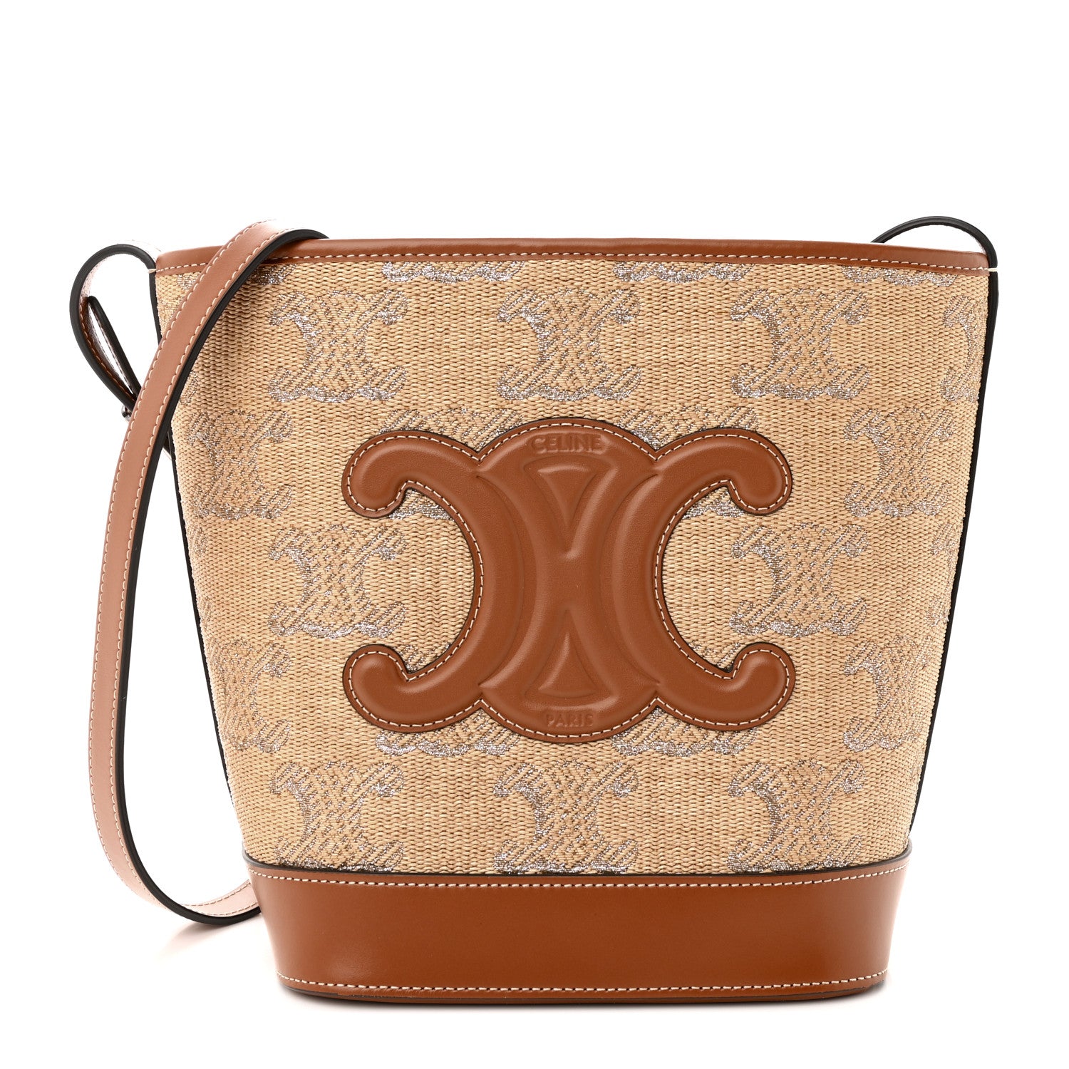 Celine Canvas Calfskin Triomphe Small Bucket Bag Natural Tan 1 of 11