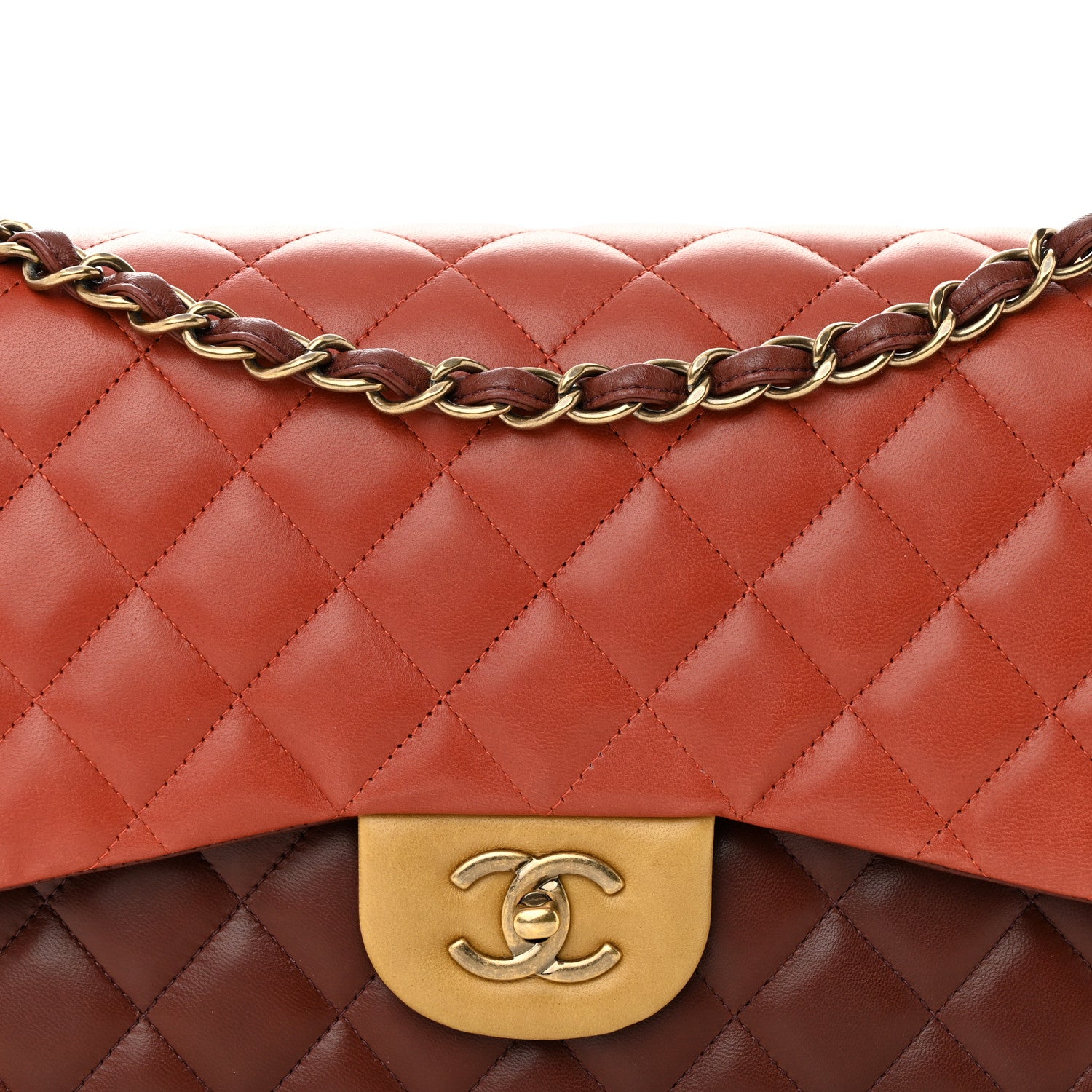 Chanel Lambskin Quilted Tri-Color Jumbo Double Flap Orange Burgundy Yellow 8 of 14