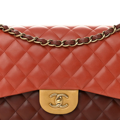 Chanel Lambskin Quilted Tri-Color Jumbo Double Flap Orange Burgundy Yellow 8 of 14