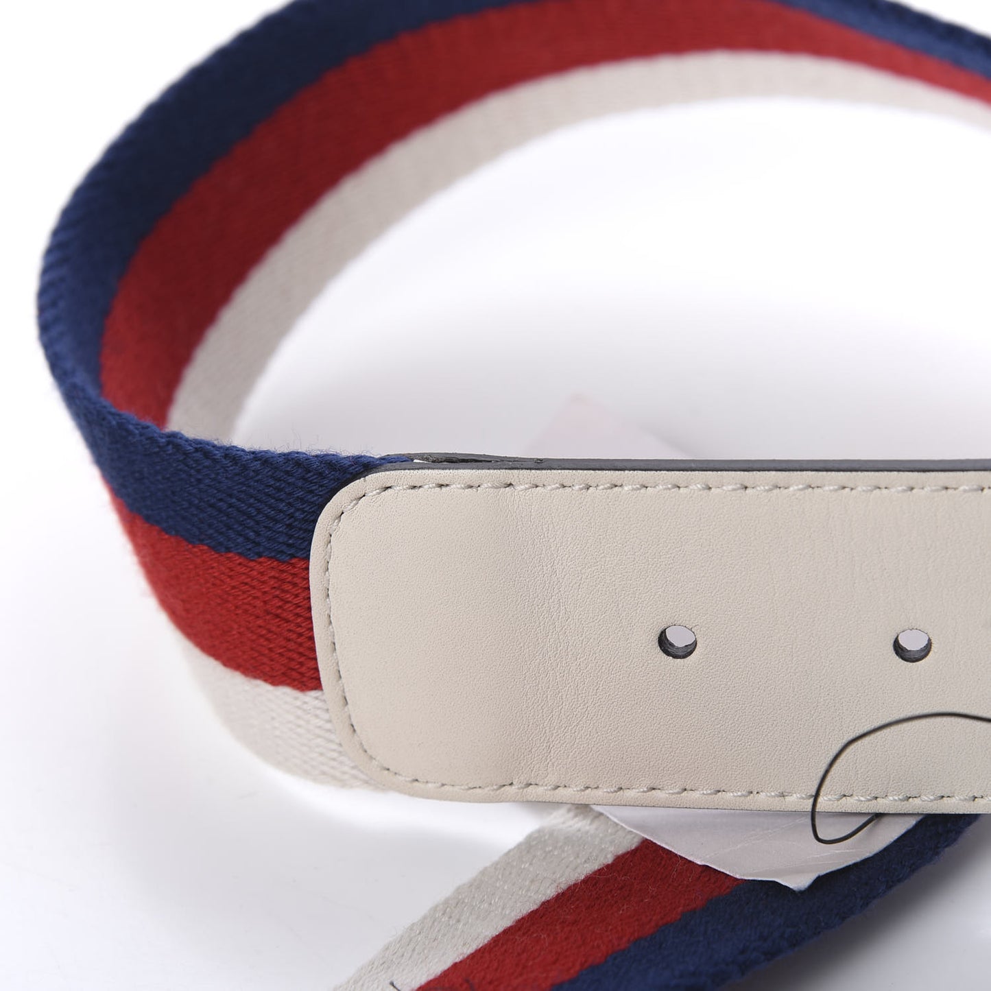 Nylon Calfskin Sylvie Web Double G 40mm Belt 80 32 Mystic White Hibiscus Red Maritime