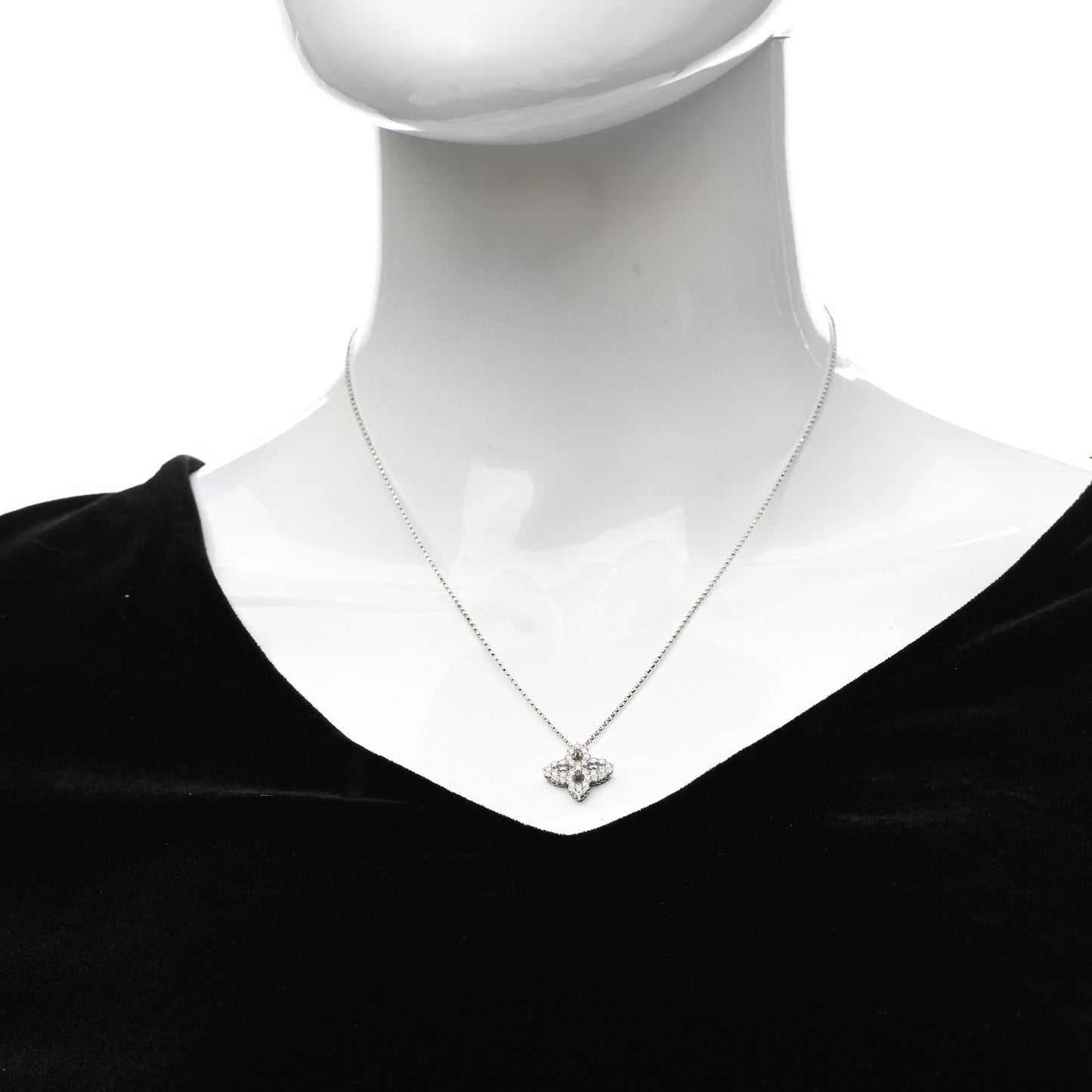 18K White Gold Diamond Medium Princess Open Flower Pendant Necklace