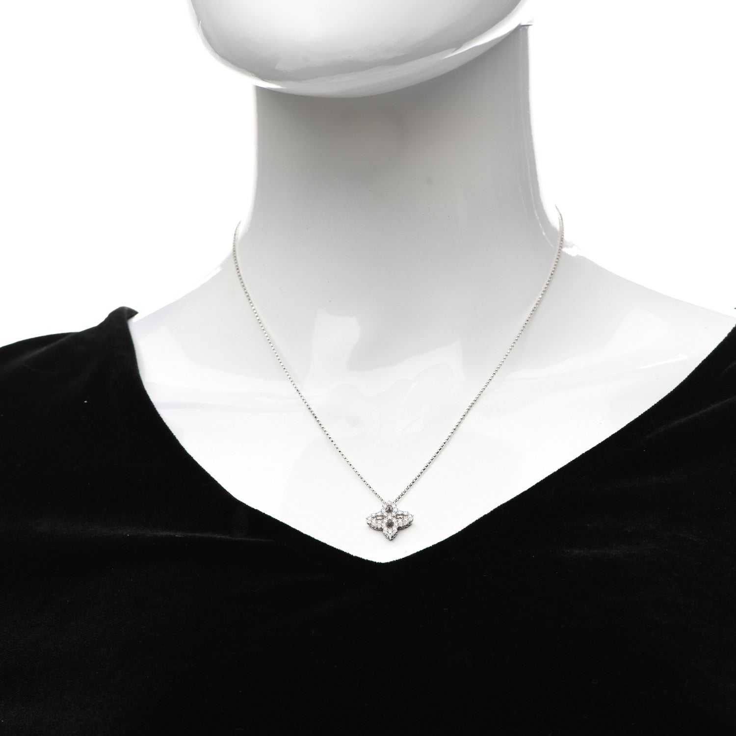 Roberto Coin 18K White Gold Diamond Medium Princess Open Flower Pendant Necklace 2 of 4