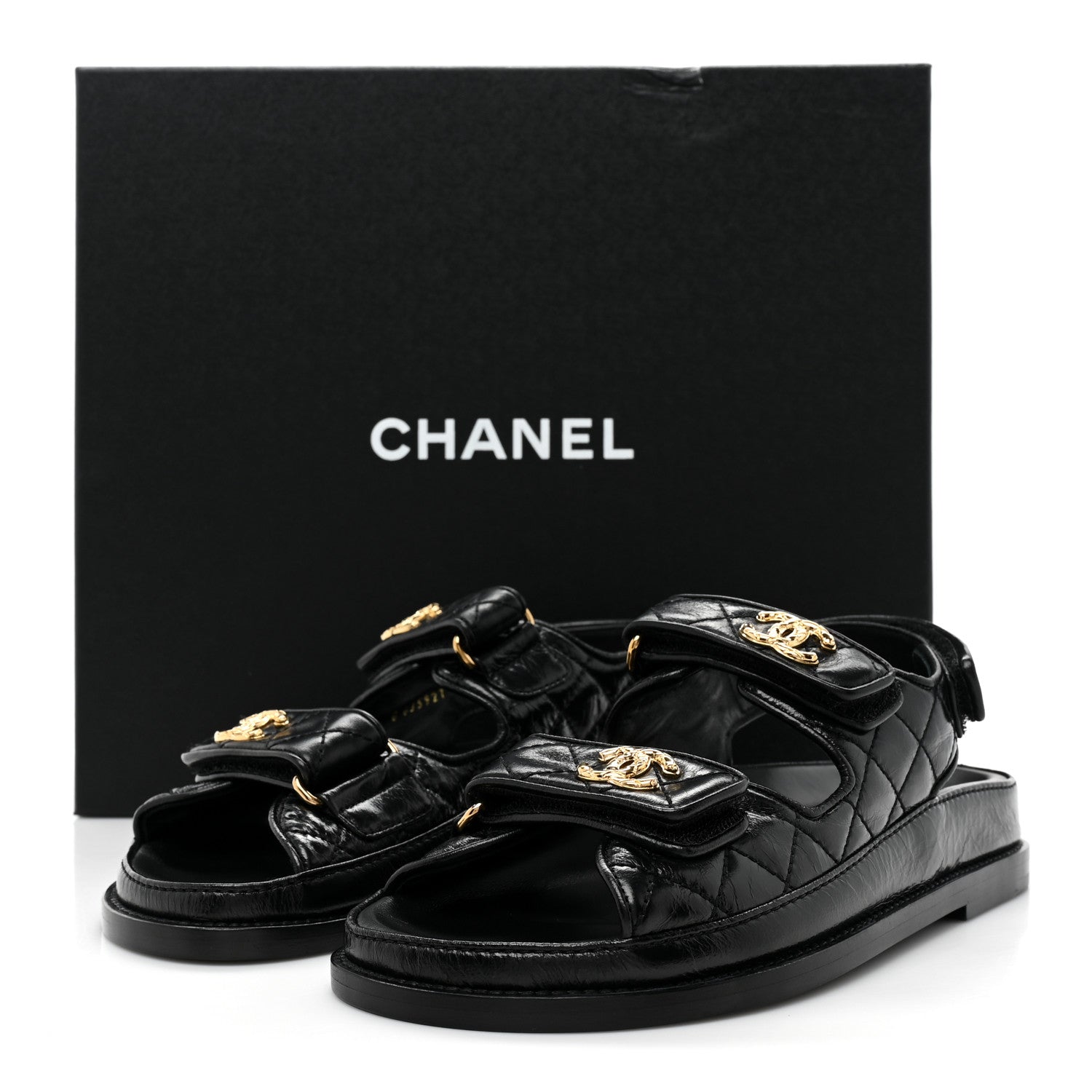 Chanel Crumpled Shiny Lambskin Velcro Dad Sandals 36 Black 9 of 9