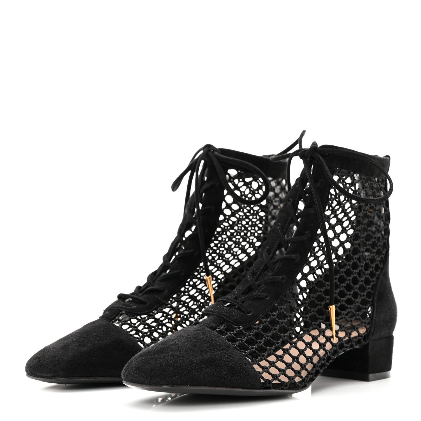 Suede Laminated Resille Naughtily-D 30mm Ankle Boots 36 Black Gold