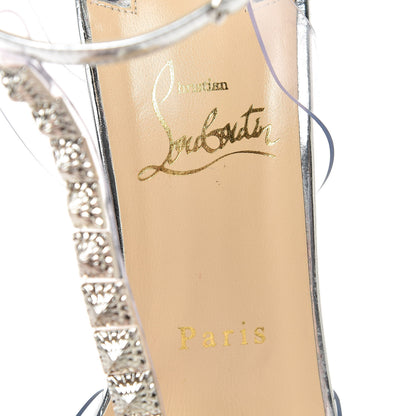 Christian Louboutin PVC Spiked Jamais Assez 100 T-Strap Sandals 39.5 Silver 8 of 11