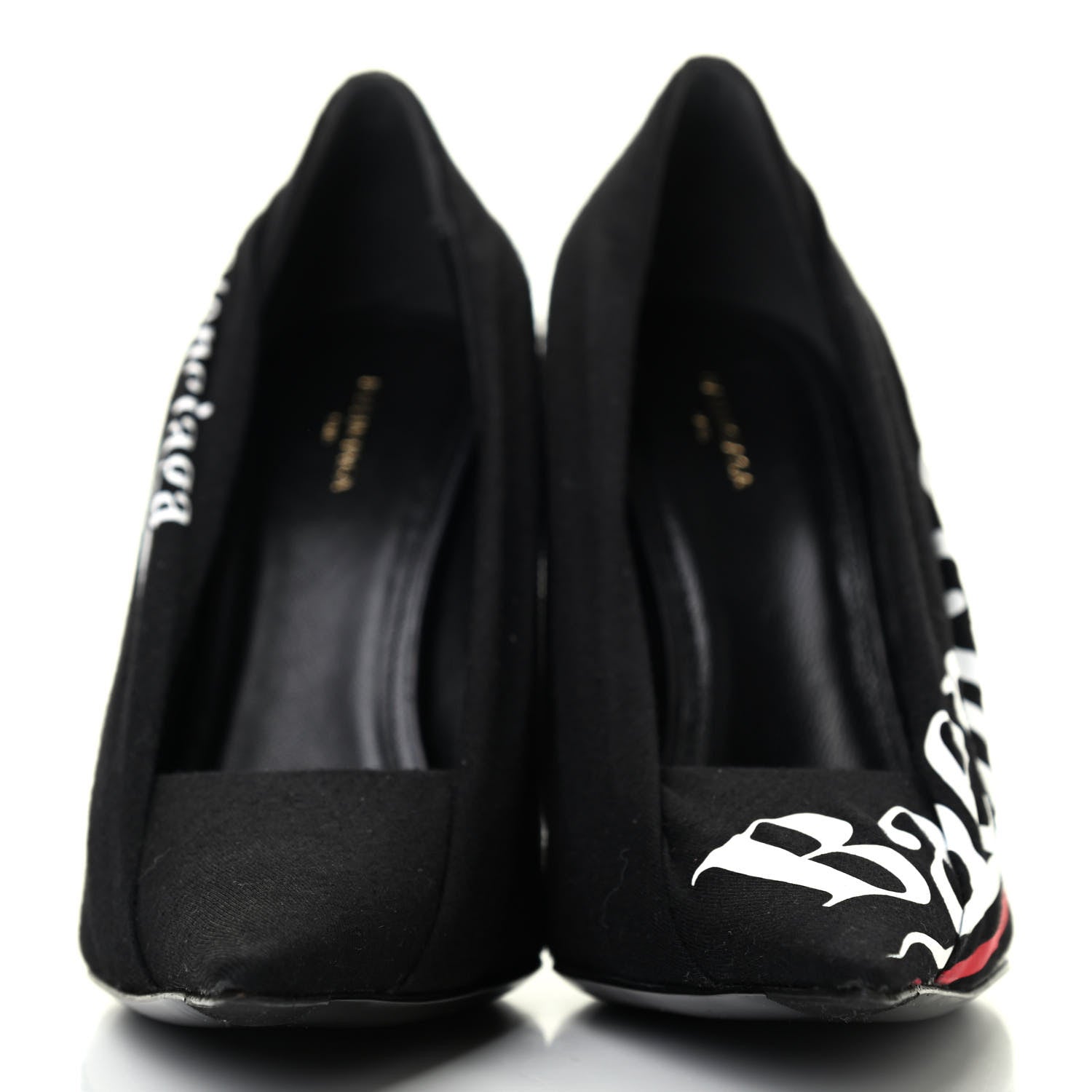 Balenciaga Jersey Crepe Political Campaign Logo Knife 115 Pointed Pumps 37 Black White Rouge 2 of 4