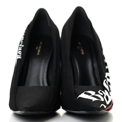 Balenciaga Jersey Crepe Political Campaign Logo Knife 115 Pointed Pumps 37 Black White Rouge 2 of 4