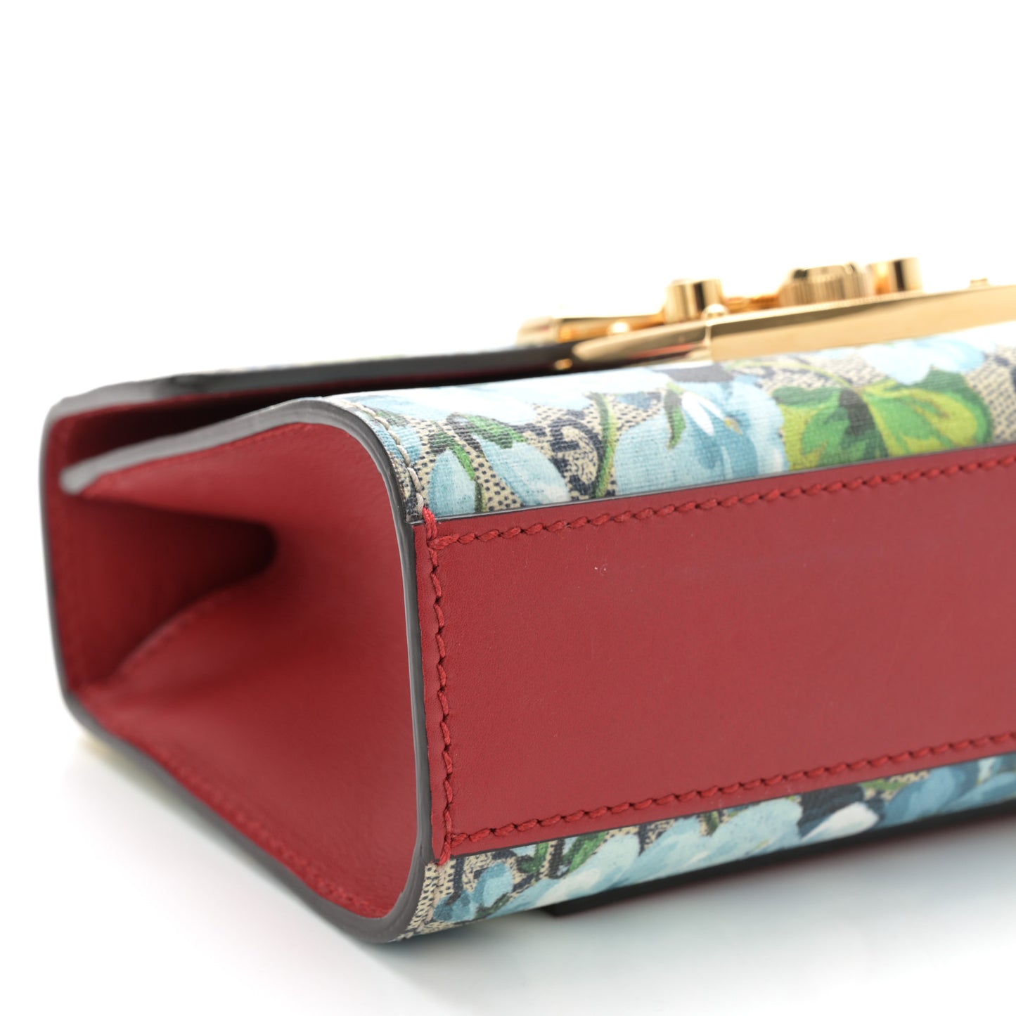 GG Supreme Monogram Blooms Small Padlock Shoulder Bag Beige Blue Navy Hibiscus Red