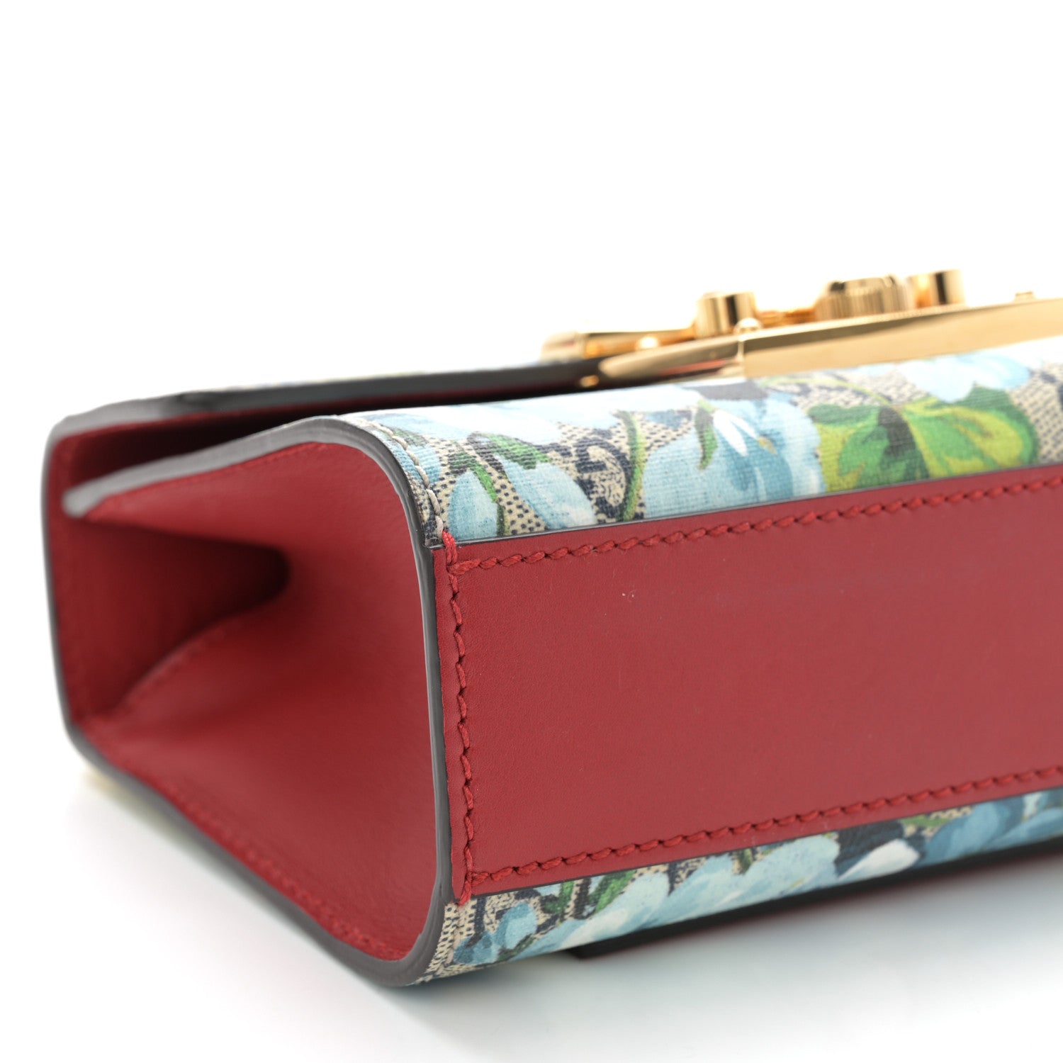 Gucci GG Supreme Monogram Blooms Small Padlock Shoulder Bag Beige Blue Navy Hibiscus Red 9 of 12