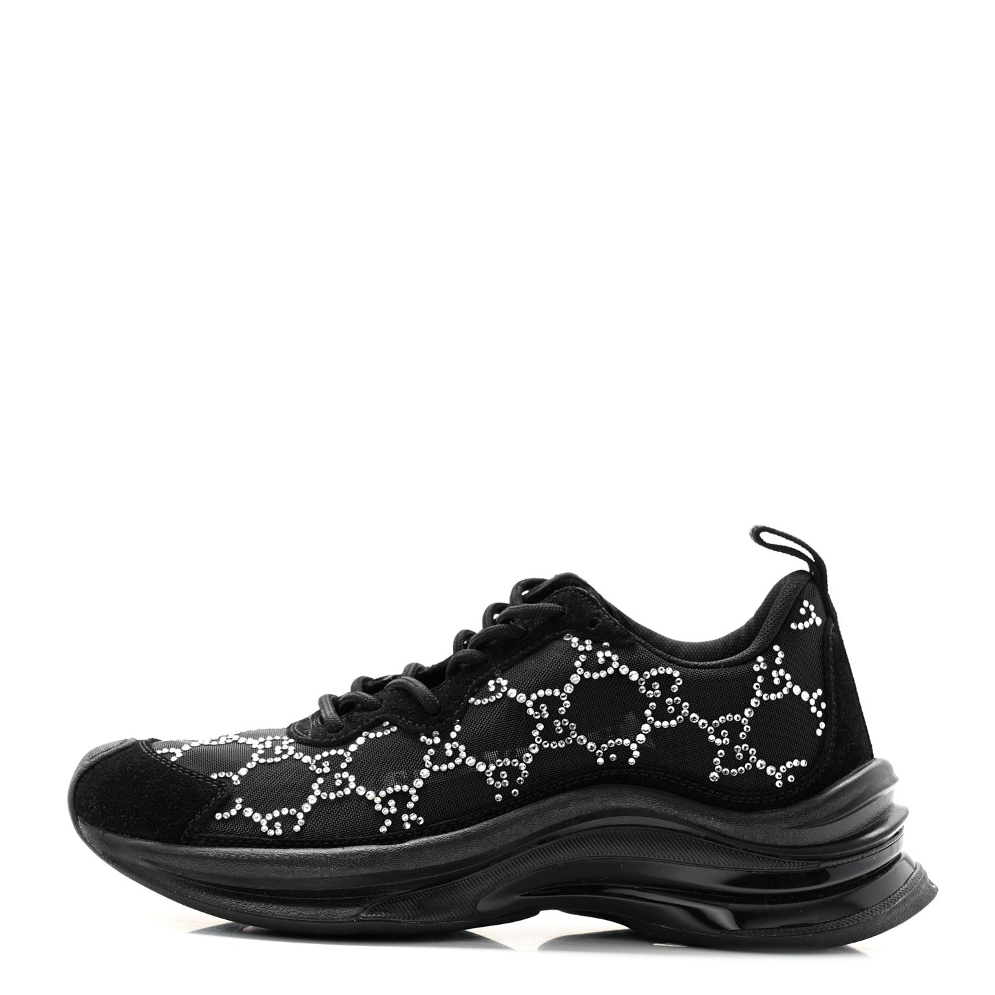 Tela Retino Mesh Crystal Suede GG Monogram Womens Gucci Run Sneakers 35.5 Black Silver