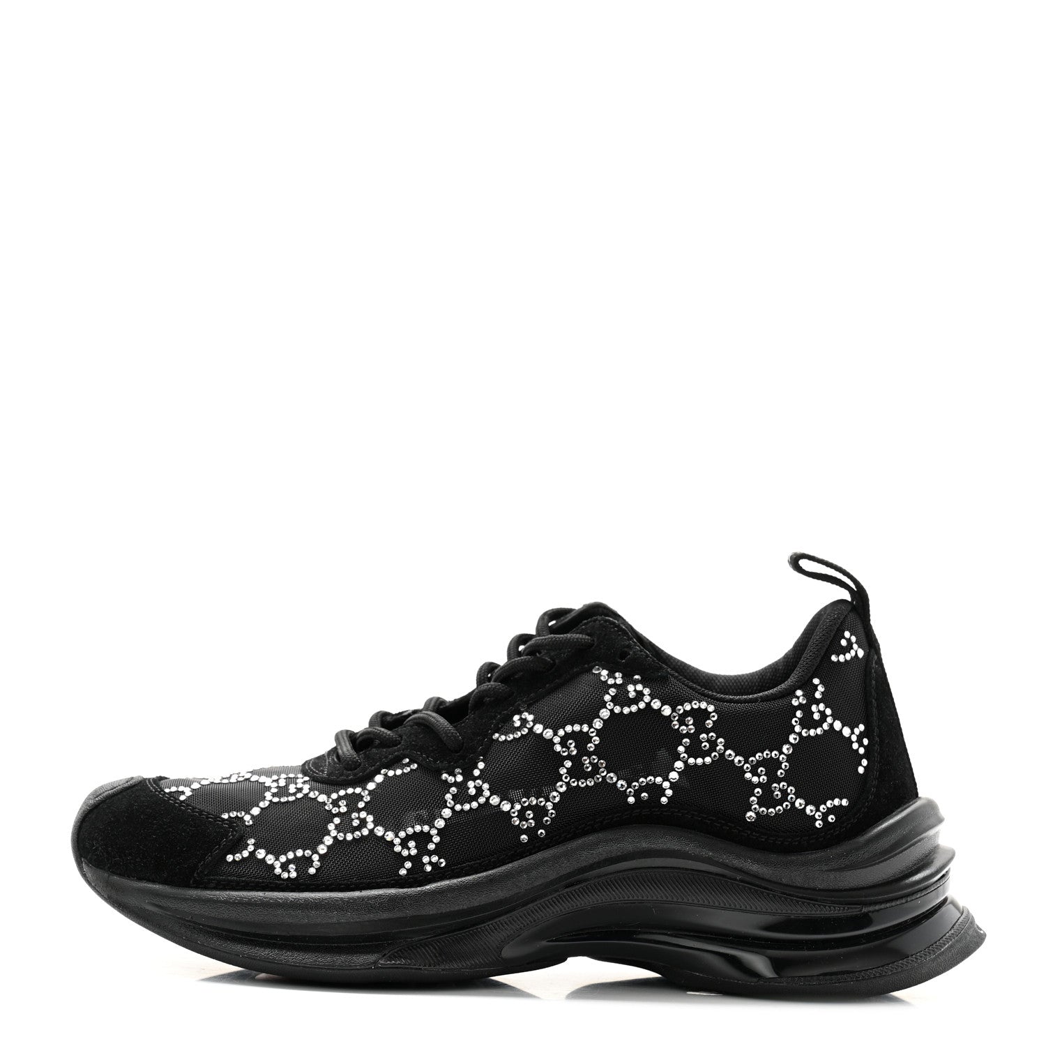 Gucci Tela Retino Mesh Crystal Suede GG Monogram Womens Gucci Run Sneakers 35.5 Black Silver 1 of 7