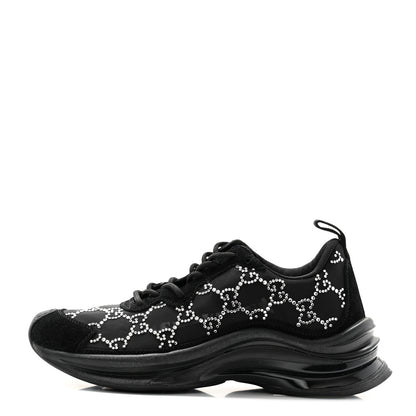 Gucci Tela Retino Mesh Crystal Suede GG Monogram Womens Gucci Run Sneakers 35.5 Black Silver 1 of 7