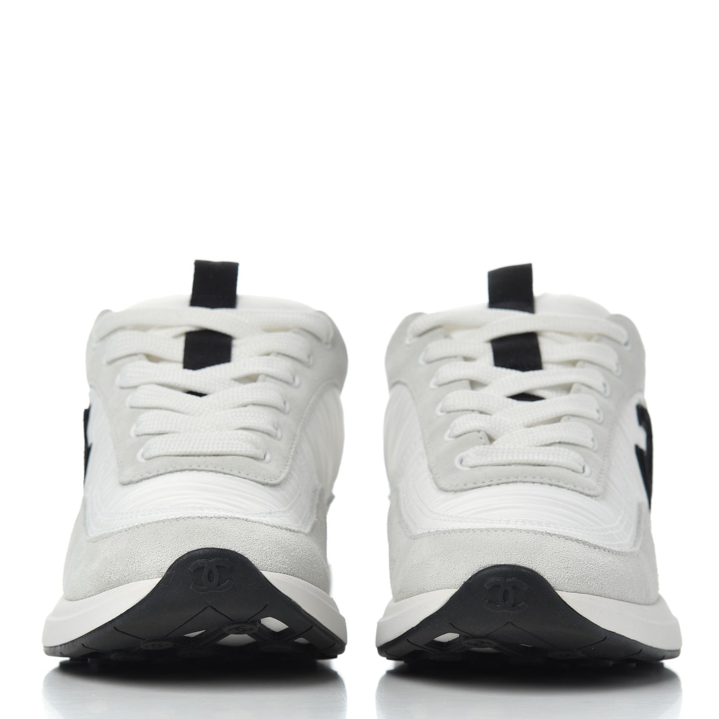 Nylon Suede Calfskin Womens CC Sneakers 36 Grey White