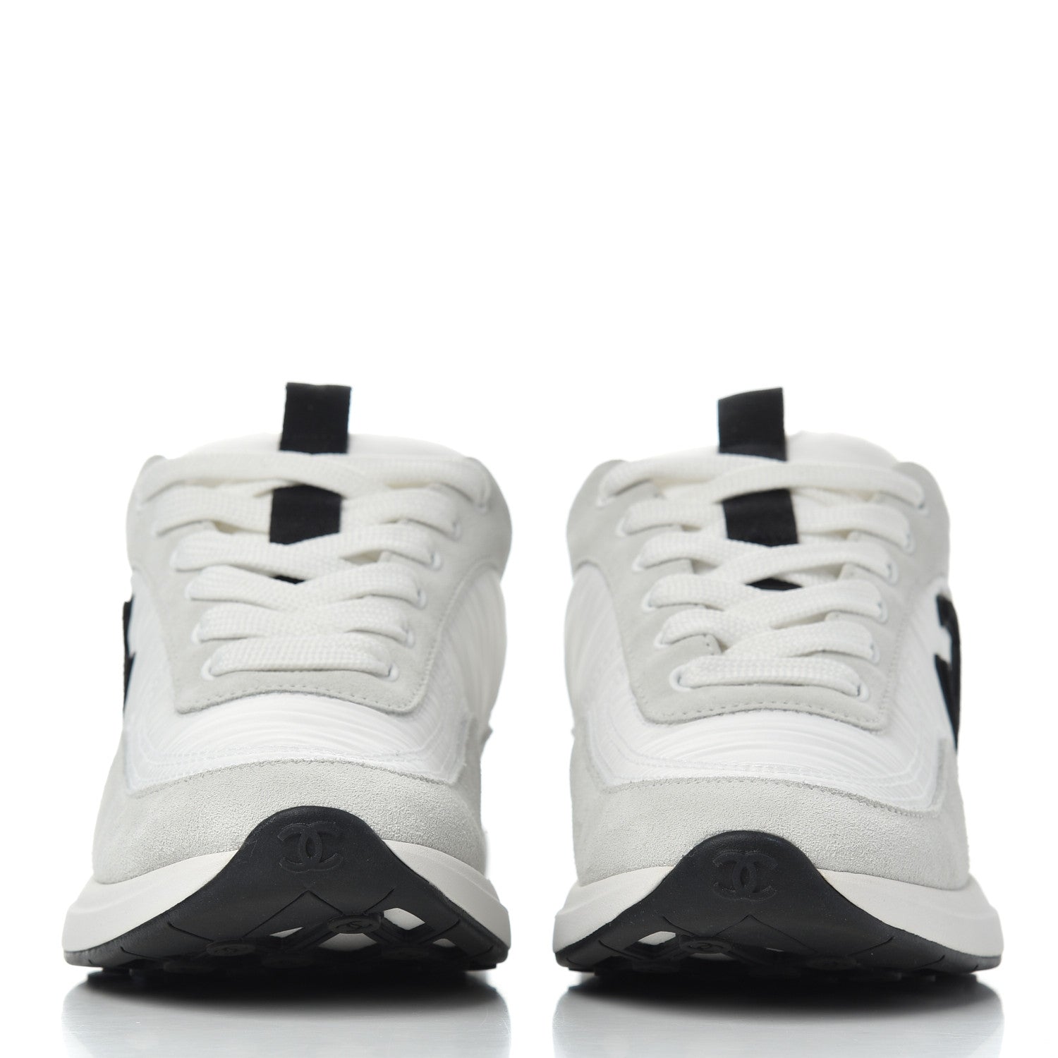 Chanel Nylon Suede Calfskin Womens CC Sneakers 36 Grey White 2 of 16