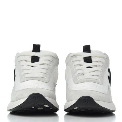 Chanel Nylon Suede Calfskin Womens CC Sneakers 36 Grey White 2 of 16