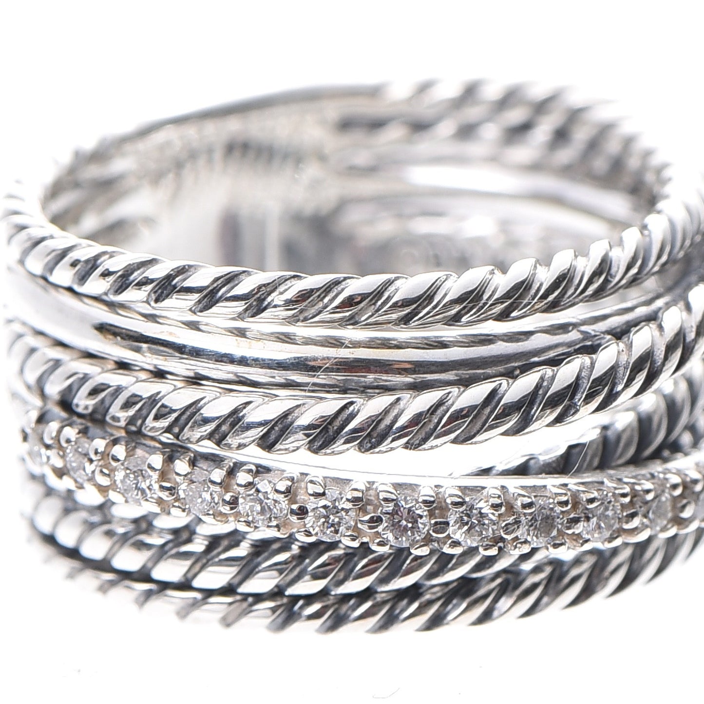 Sterling Silver Diamond 11mm Wide Crossover Cable Ring 54 6.75