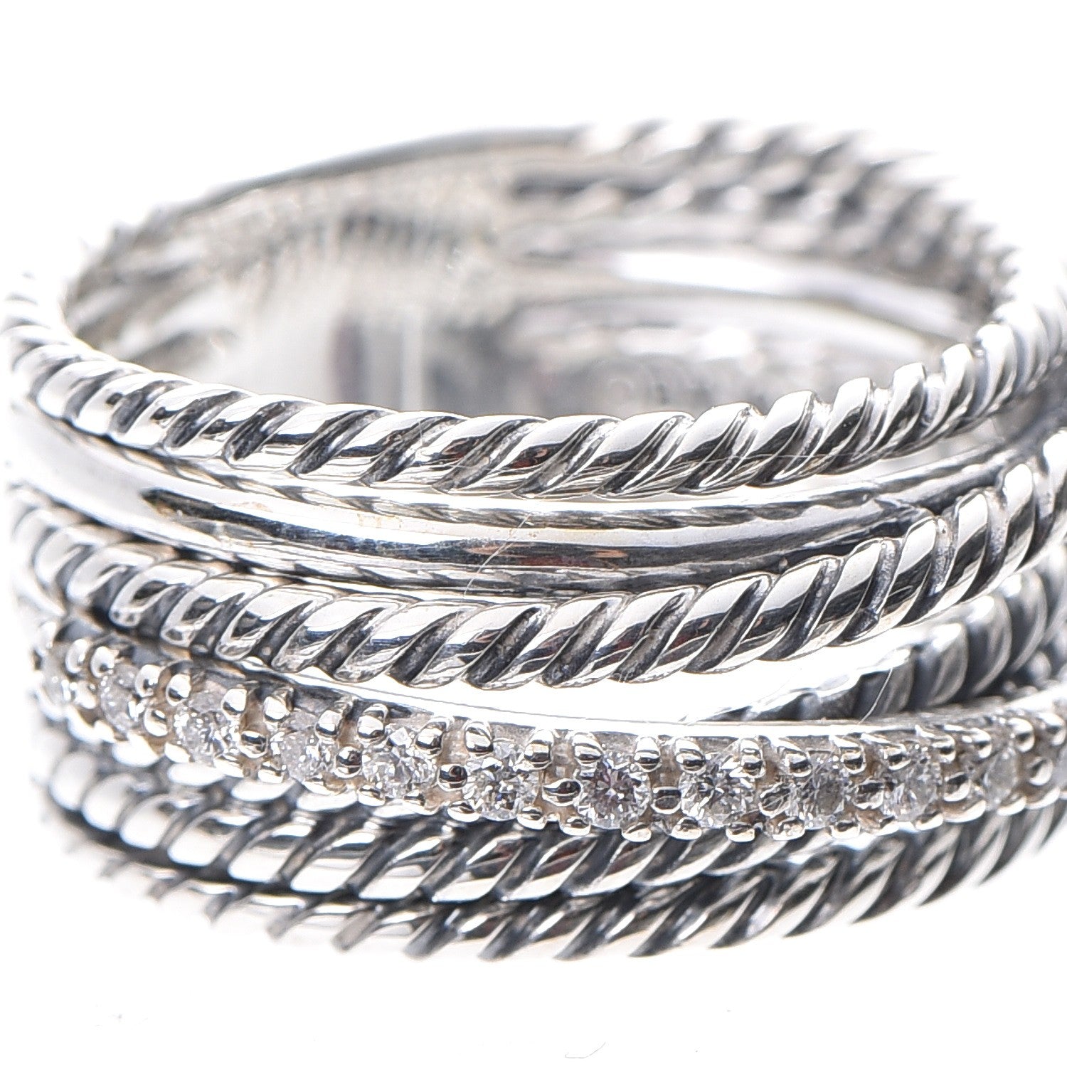 David Yurman Sterling Silver Diamond 11mm Wide Crossover Cable Ring 54 6.75 5 of 5