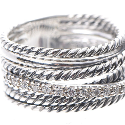 David Yurman Sterling Silver Diamond 11mm Wide Crossover Cable Ring 54 6.75 5 of 5