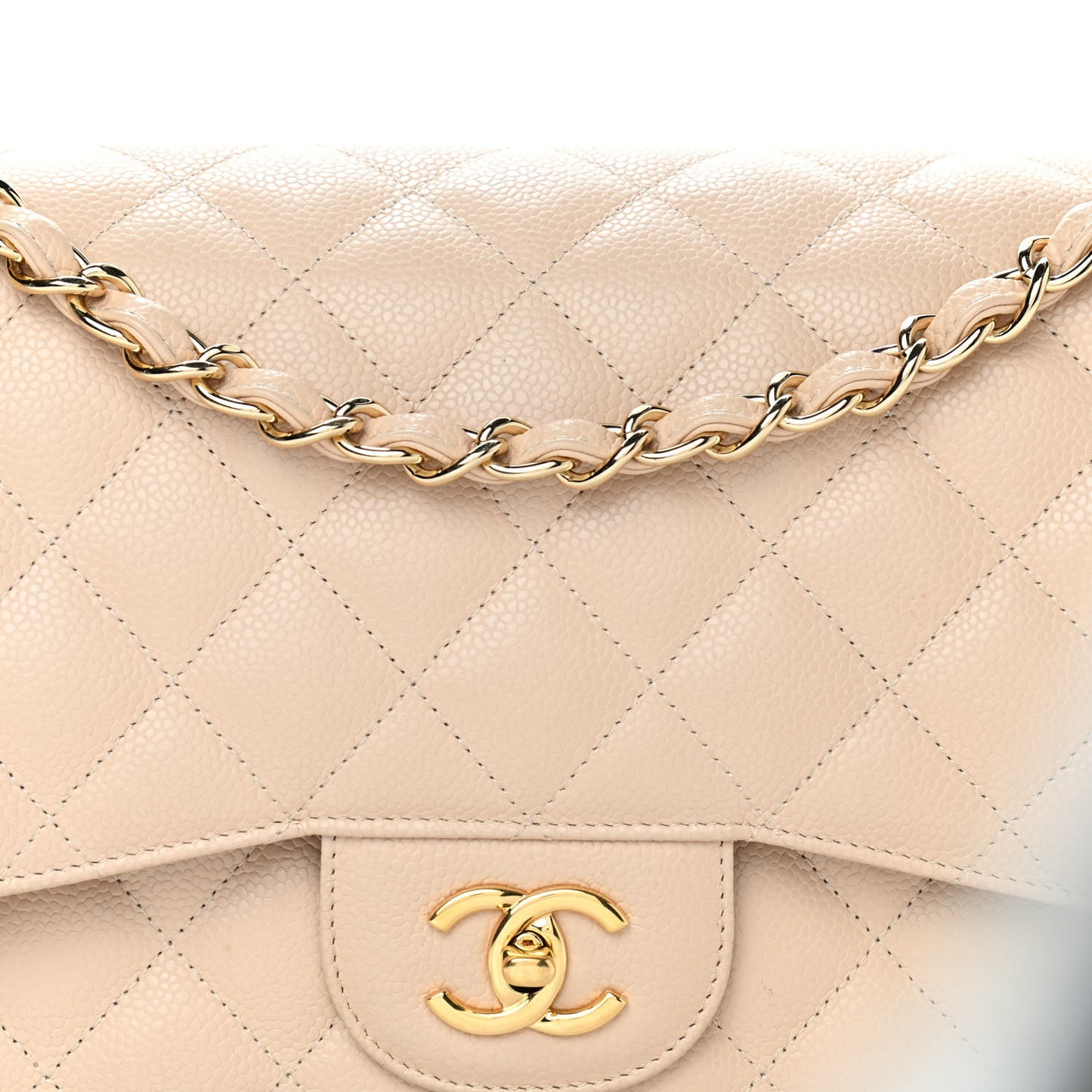 Caviar Quilted Jumbo Double Flap Beige