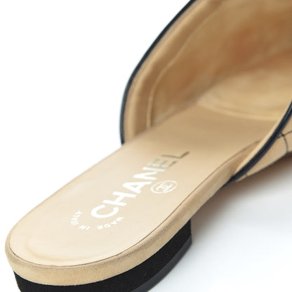 Chanel Kid Suede Quilted Mules 38 Beige Black 16 of 21
