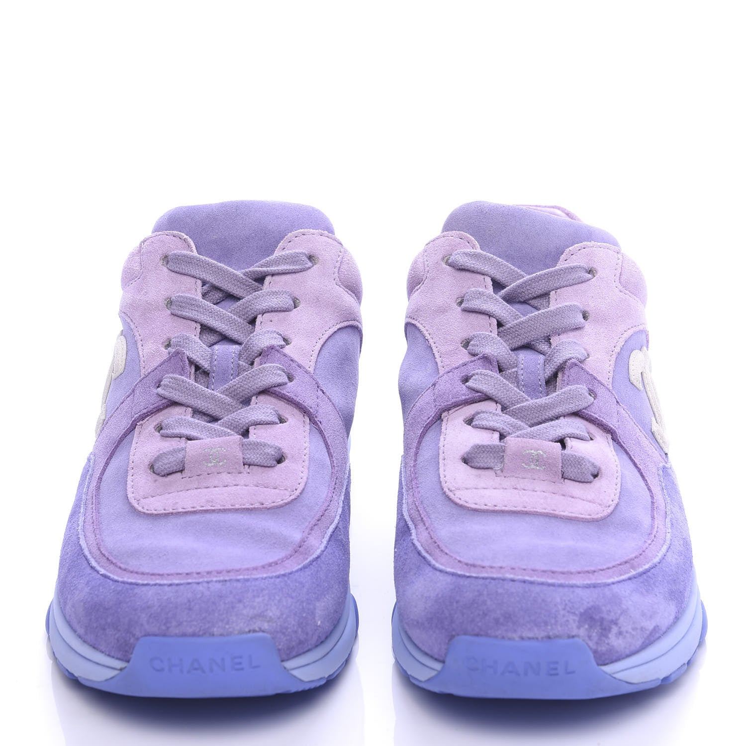 Chanel Nylon Lambskin Suede Calfskin CC Sneakers 38 Purple 2 of 9