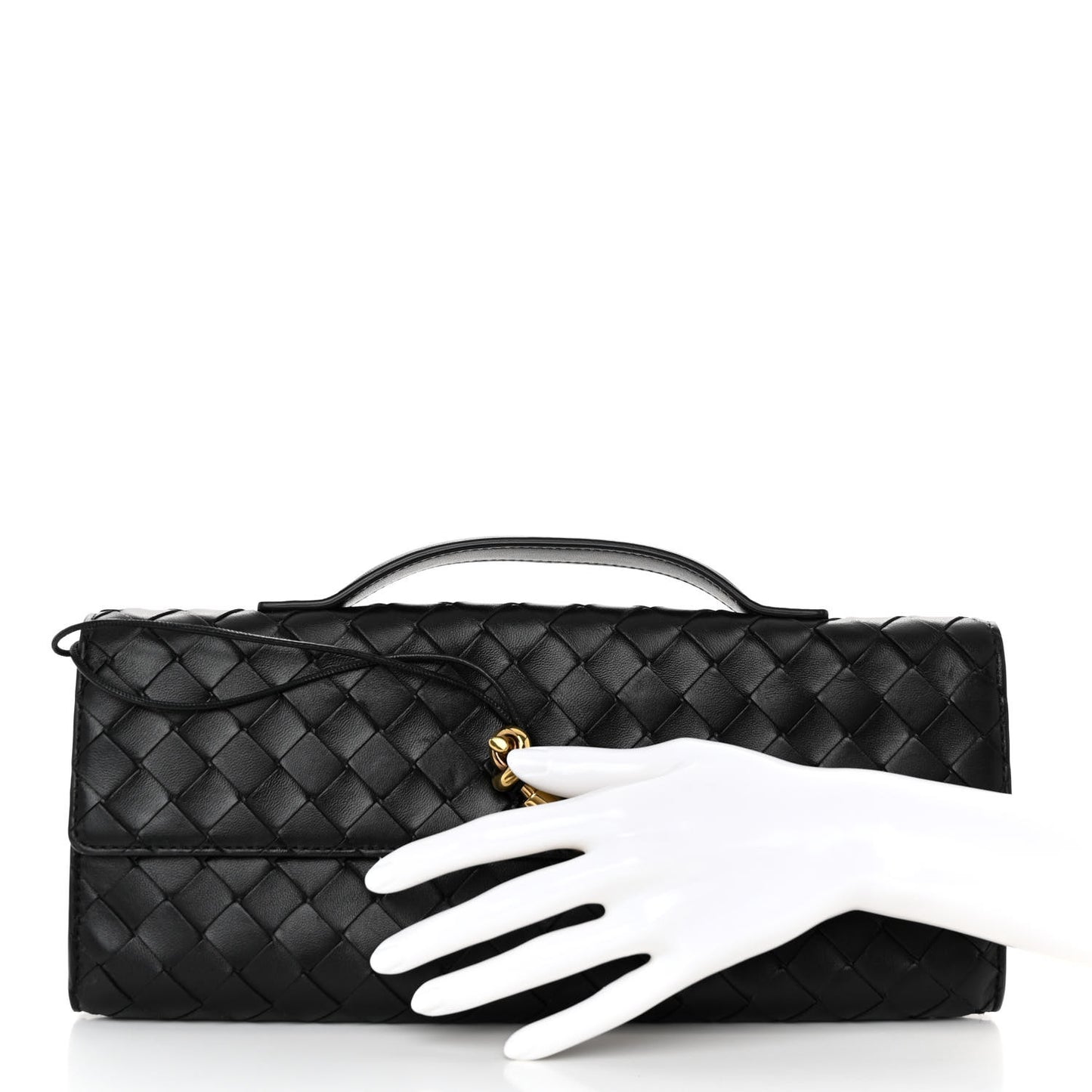 Nappa Intrecciato Long Andiamo Top Handle Clutch Black