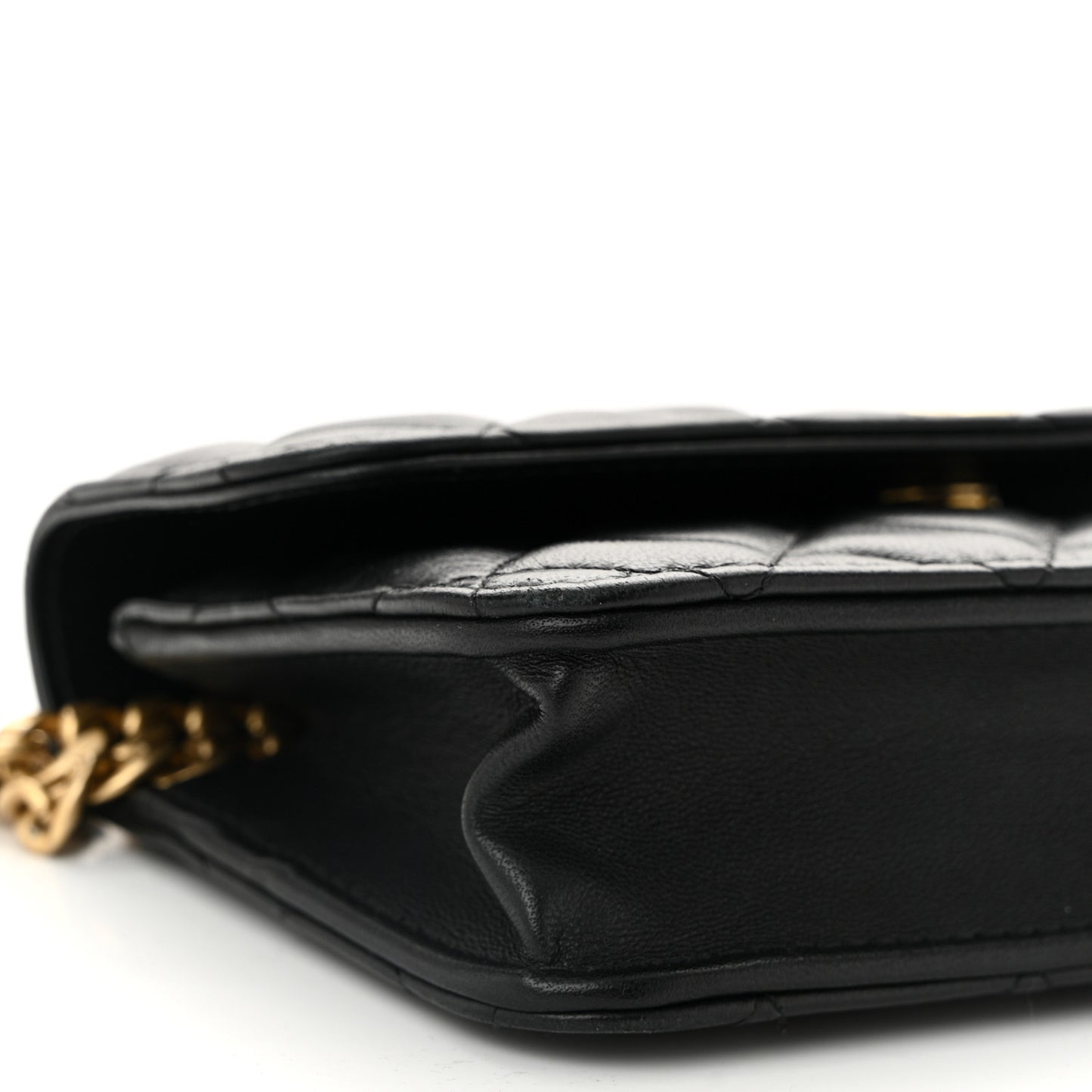 Lambskin Quilted Sweet Camellia Flap Phone Holder With Chain Black