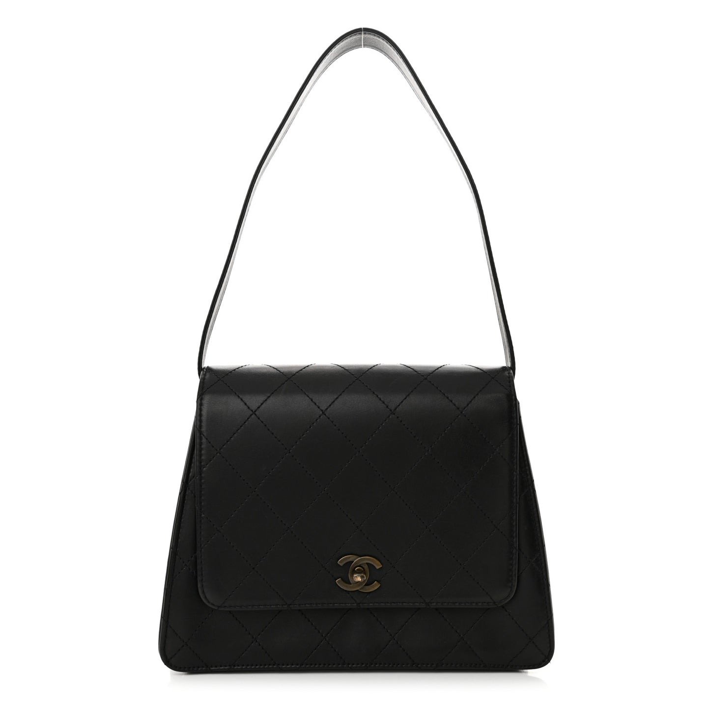 Lambskin Stitched Shoulder Flap Bag Black
