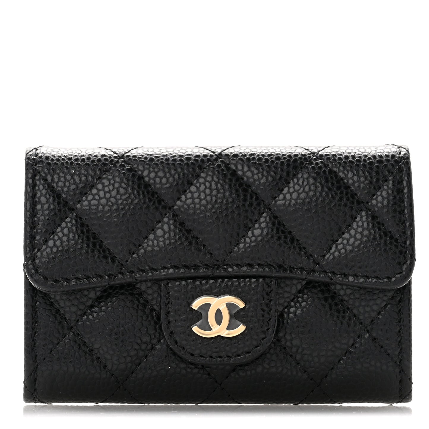 Caviar Quilted Flap Card Holder Wallet Black
