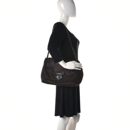 Prada Goatskin Crocodile Embossed Flap Shoulder Bag Dark Brown 2 of 14