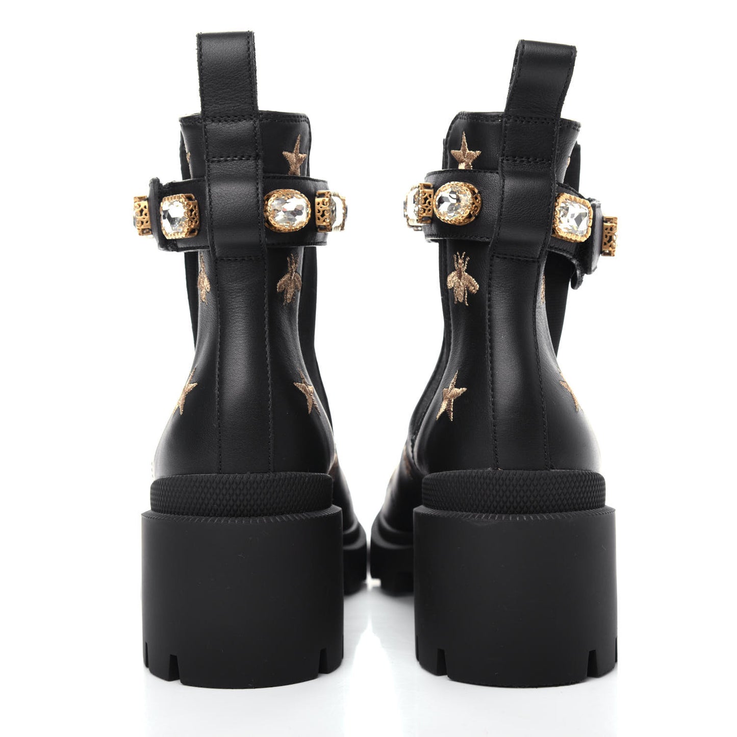 Calfskin Bee Star Embroidered Belt Ankle Boots 39.5 Black